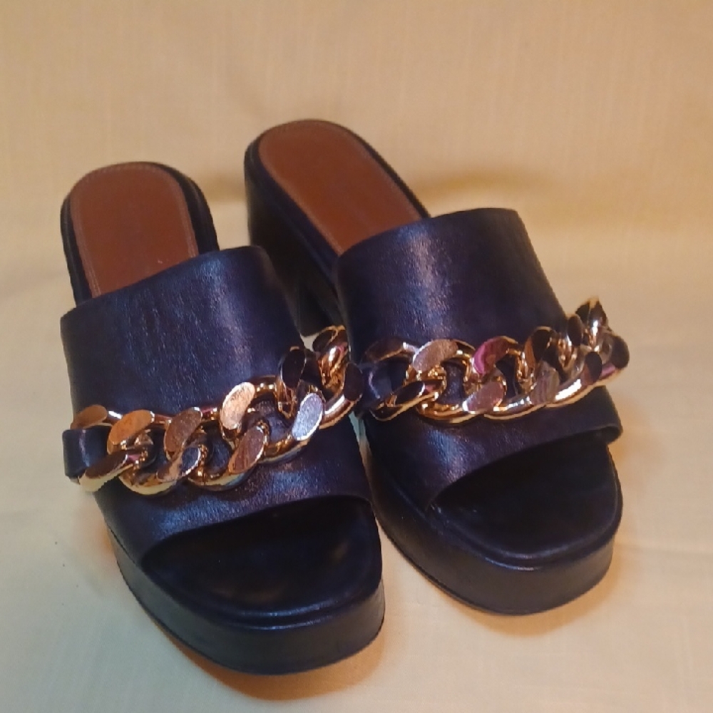 ASOS Black Slide Mules with Gold Chain Trim